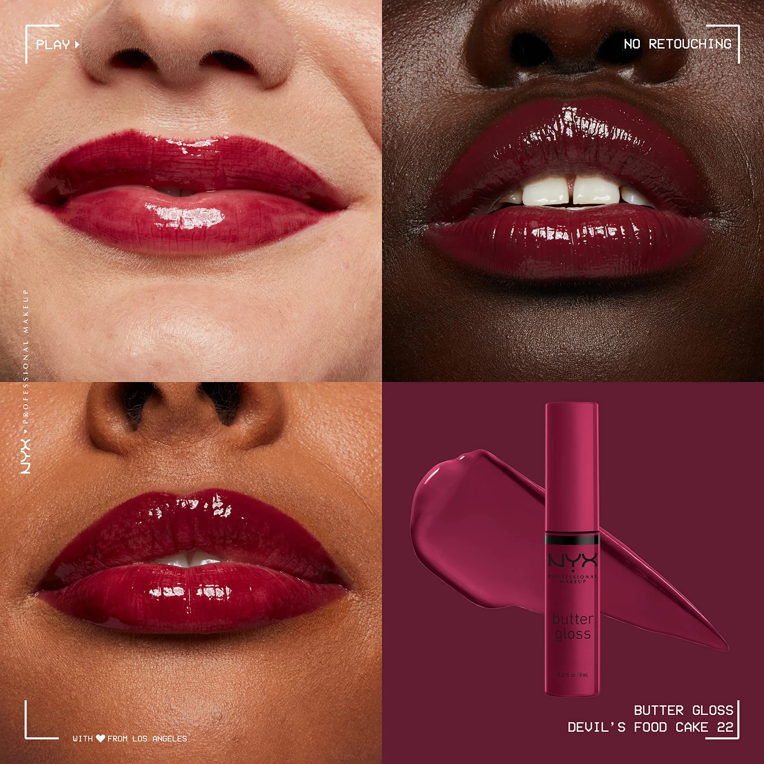 NYX PROFESSIONAL MAKEUP Butter Gloss Lip Gloss - Devil's Food Cake (Deep Plum) 8ml | Sheer to Medium Coverage - view 3
