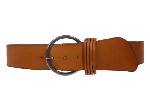 Beltiscool Women's High Waist Round Full Grain Taper Leather Belt, light tan/silver | S/M- 32" thumbnail 1