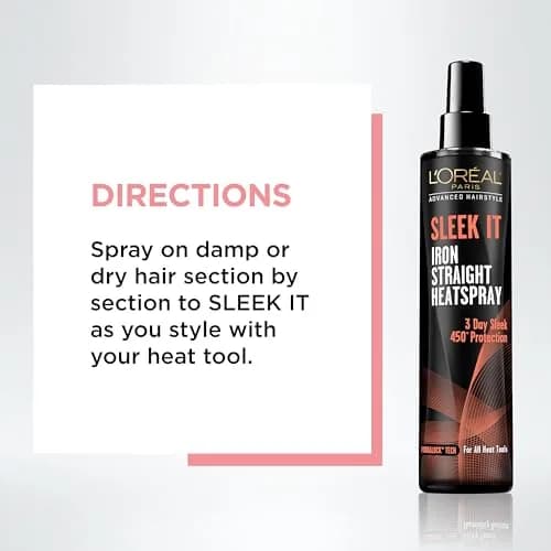 L'Oréal Paris Advanced Hairstyle Sleek It Iron Straight Heat Spray 170ml (5.7 Fl Oz) | 450°F Heat Protection thumbnail 4
