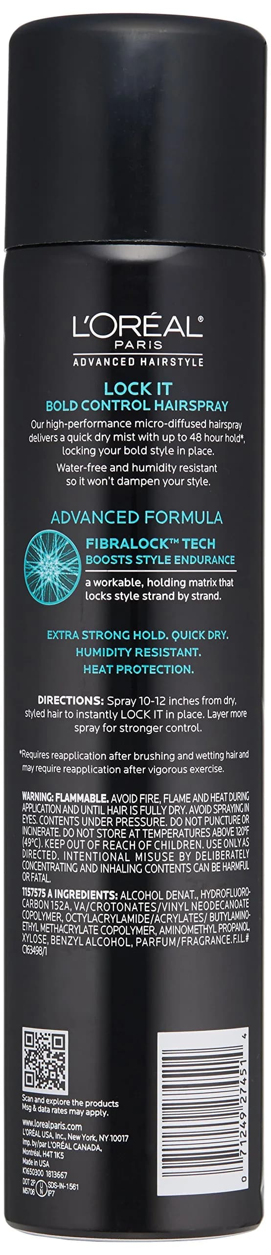 L'Oreal Paris Advanced Hairstyle Lock It Bold Control Hairspray 250ml (8.25 Ounce) | Extra Strong Hold for Humidity Resistance - view 2