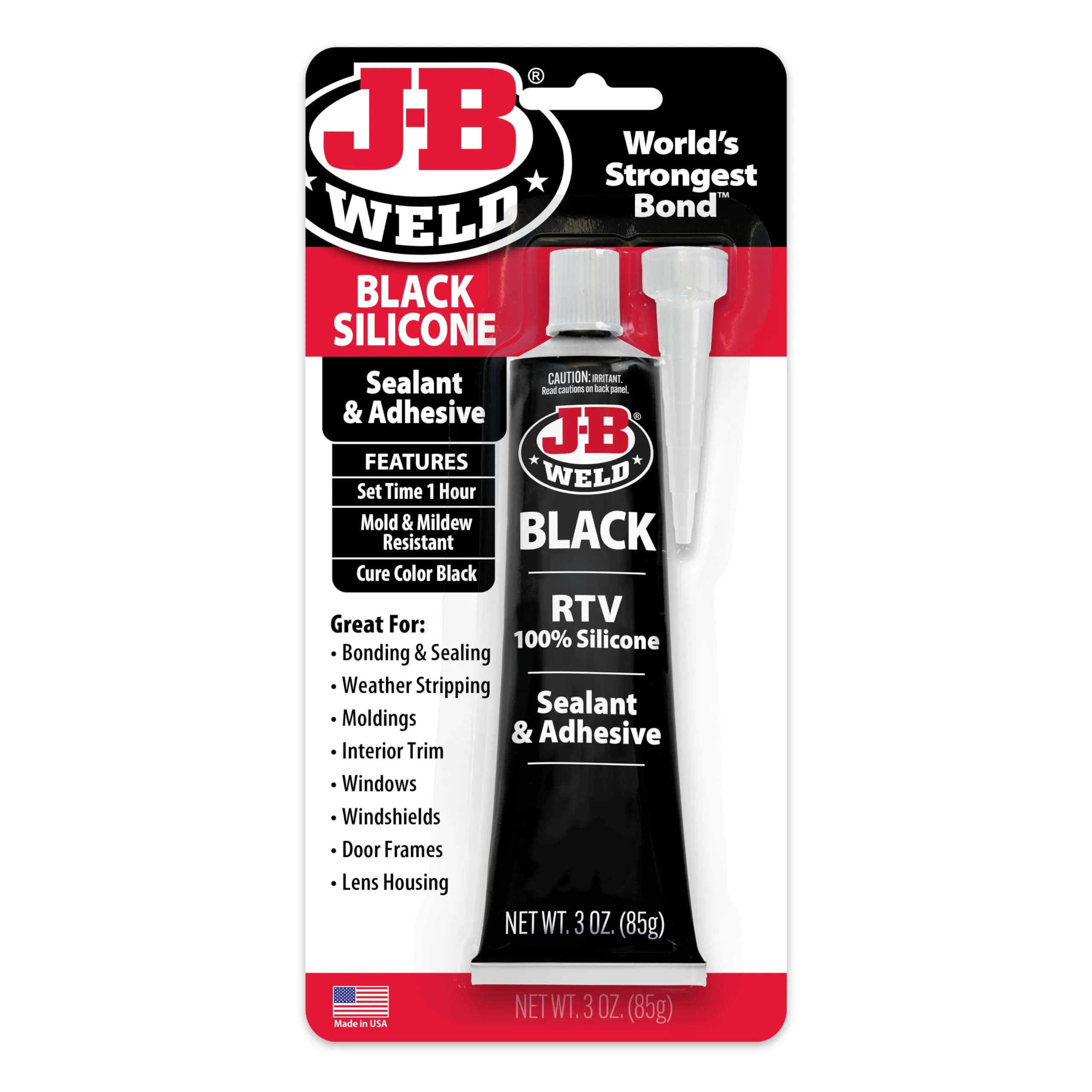 J-B Weld Black RTV Silicone Sealant and Adhesive 88.7 ml (3 oz) | Bonds Uneven Surfaces — Black