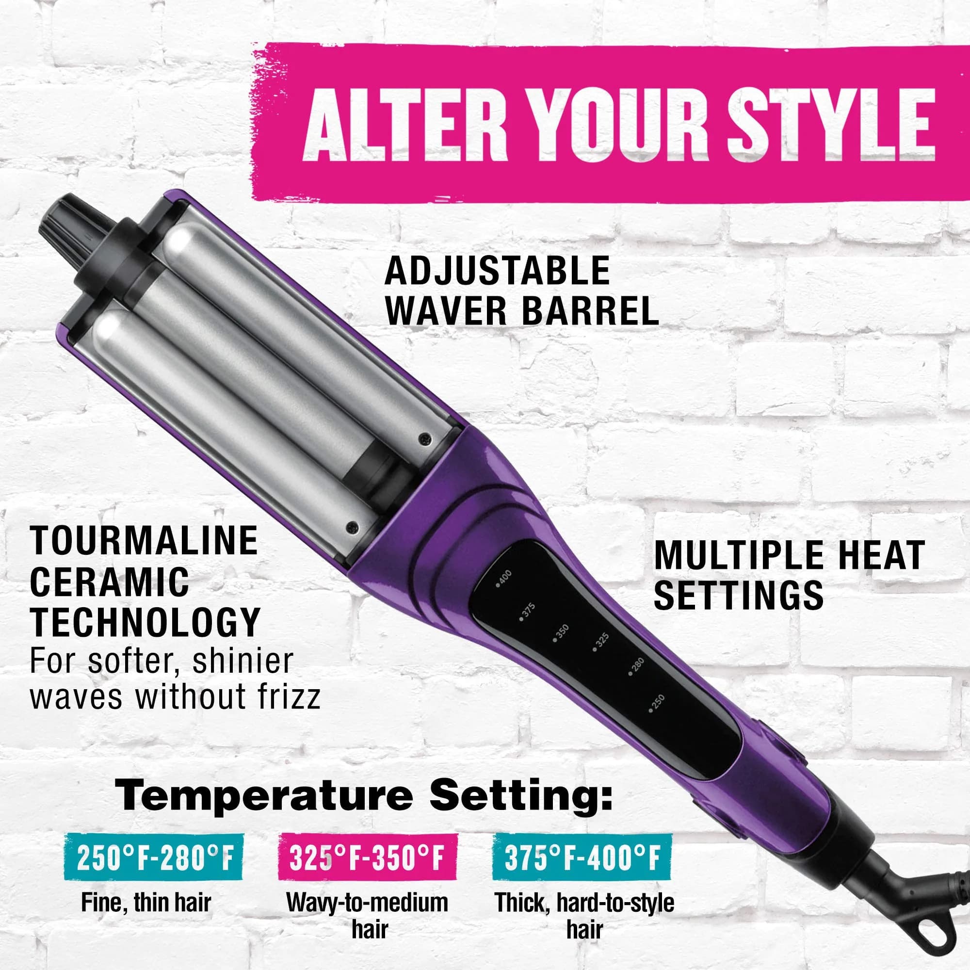 Bed Head A Wave We Go Tourmaline Ceramic Adjustable Hair Waver | 204.4°C (400°F) Max Heat | 1.3 lb (0.6 kg) - view 6