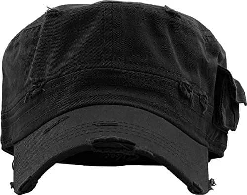 KBETHOS Army Cap XL | Vintage Military Style with Stash Pocket (XL, Black Vintage) thumbnail 2