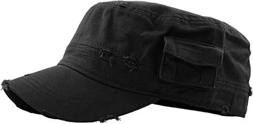 KBETHOS Army Cap XL | Vintage Military Style with Stash Pocket (XL, Black Vintage) thumbnail 3