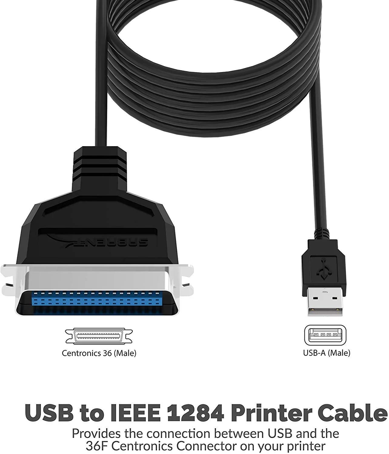 SABRENT USB to Parallel Printer Cable Adapter 1.8m (6 ft) | Connects Parallel Printers via USB - view 2