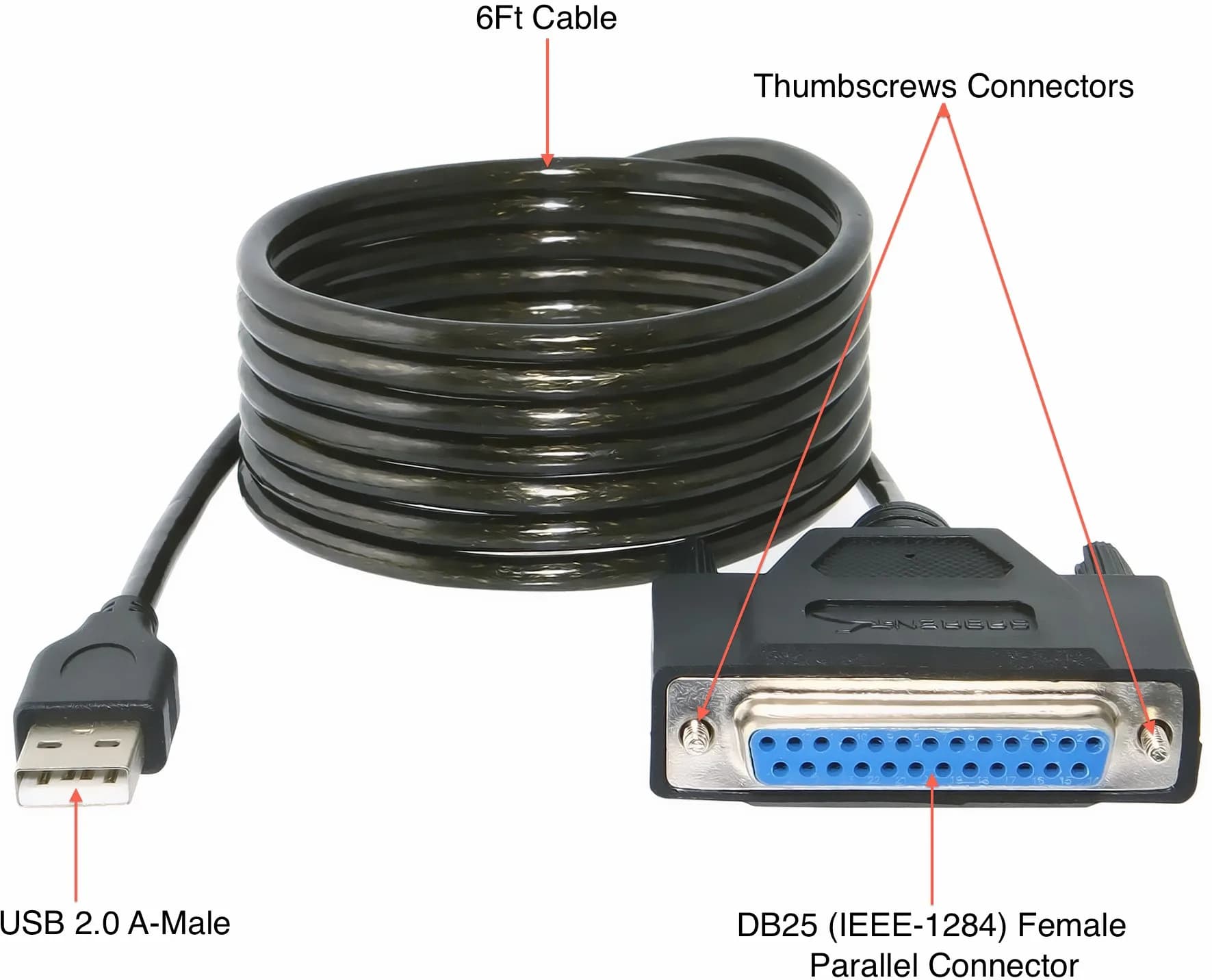 Sabrent USB 2.0 to DB25 IEEE-1284 Parallel Printer Adapter Cable (1.8m / 6ft) - view 2