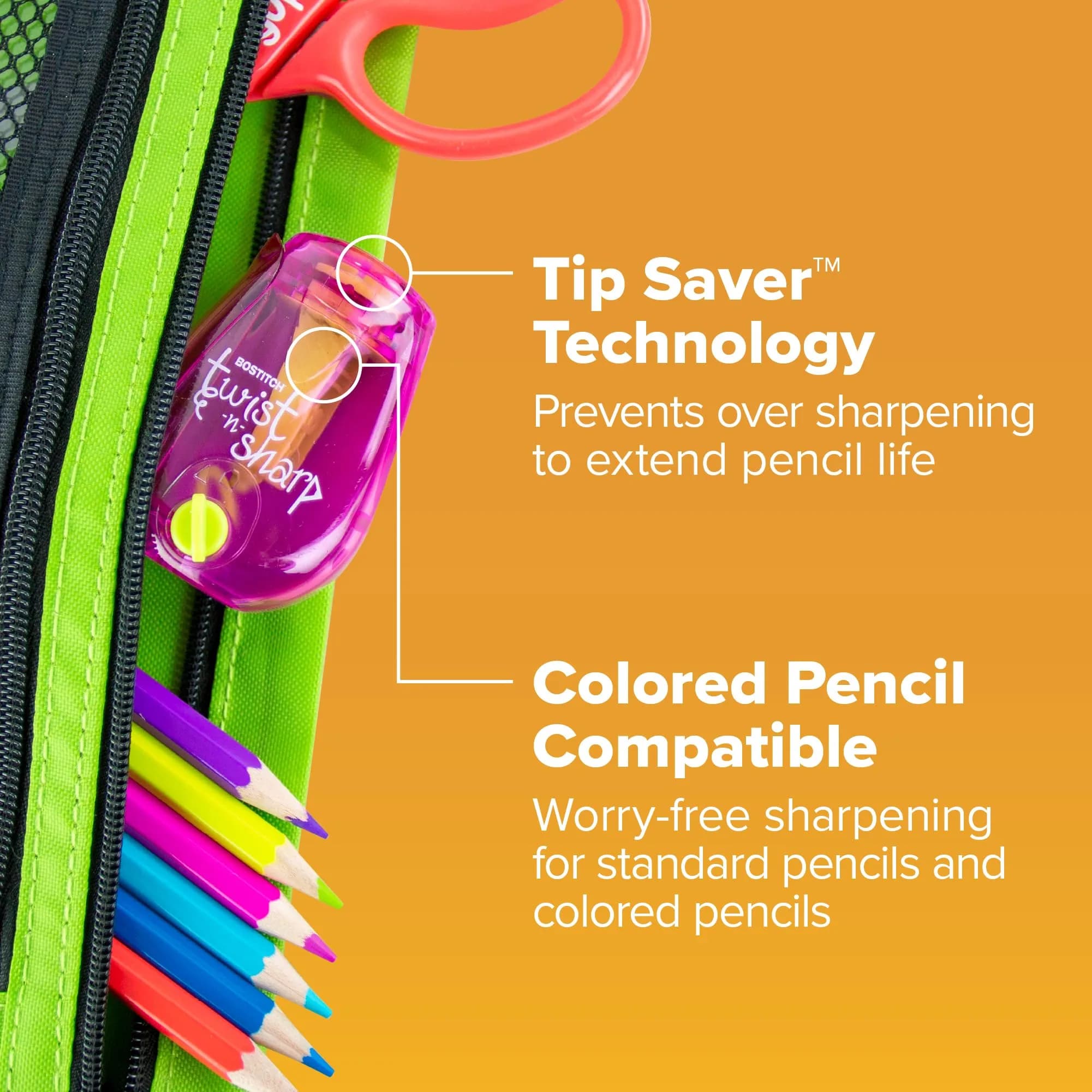 Bostitch Twist-n-Sharp Pencil Sharpener, Assorted Colors, Single | Ratchet Technology for Kids & Colored Pencils - view 4