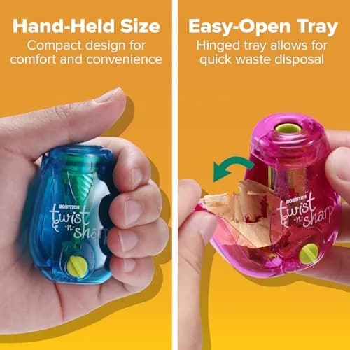 Bostitch Office Twist-n-Sharp Manual Pencil Sharpener, 1 Pack, Assorted Color | Ratchet Technology for Perfect Points thumbnail 6