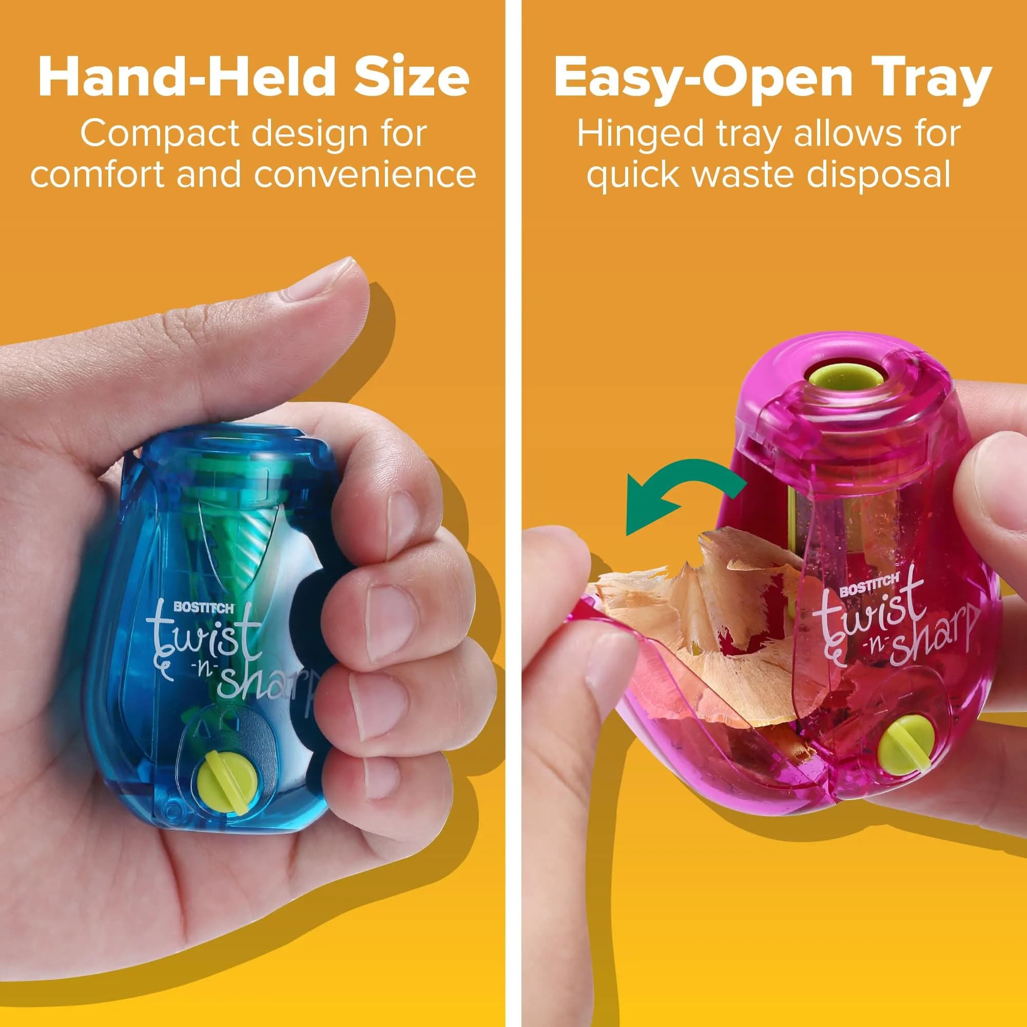 Bostitch Twist-n-Sharp Pencil Sharpener, Assorted Colors, Single | Ratchet Technology for Kids & Colored Pencils - view 6