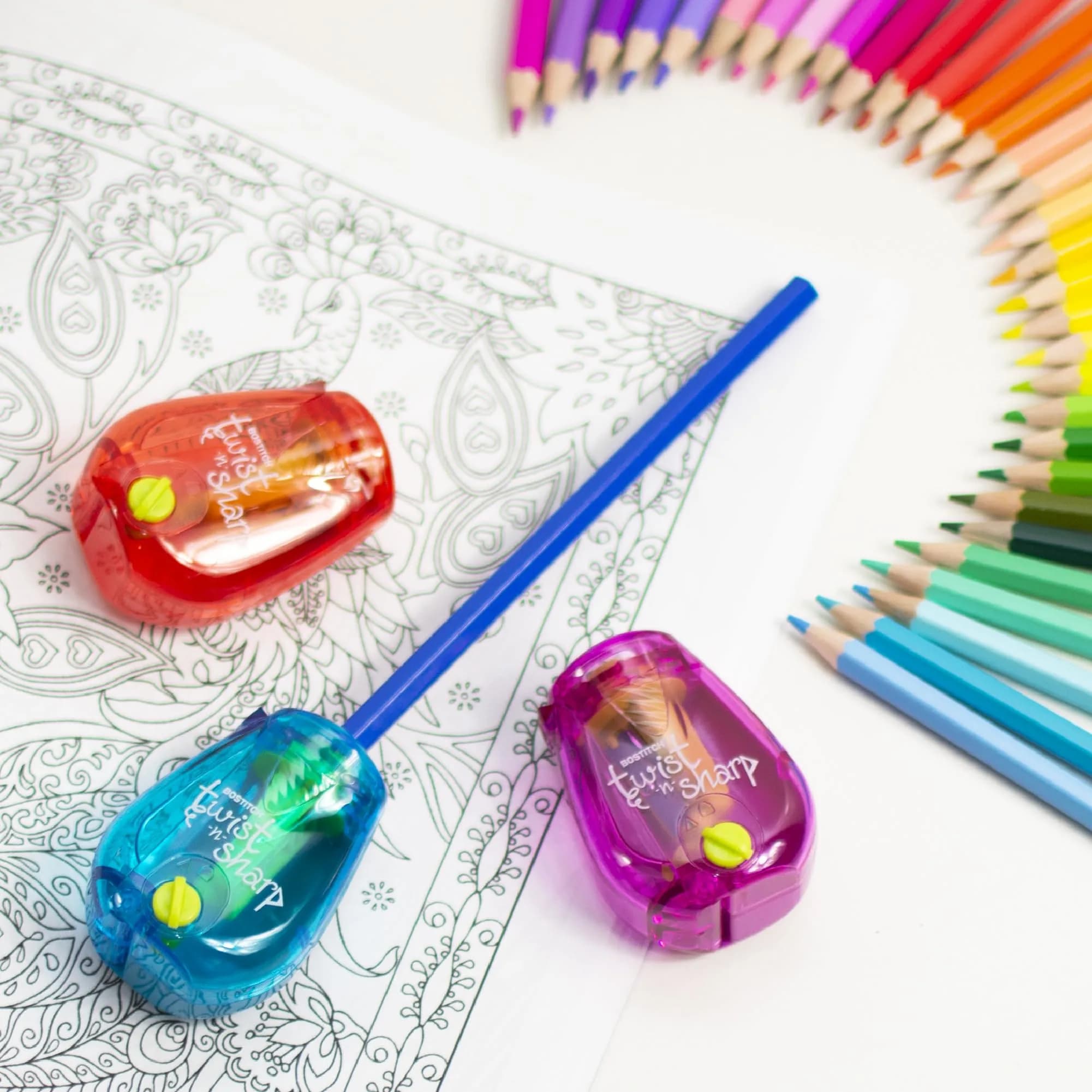 Bostitch Twist-n-Sharp Pencil Sharpener, Assorted Colors, Single | Ratchet Technology for Kids & Colored Pencils - view 7