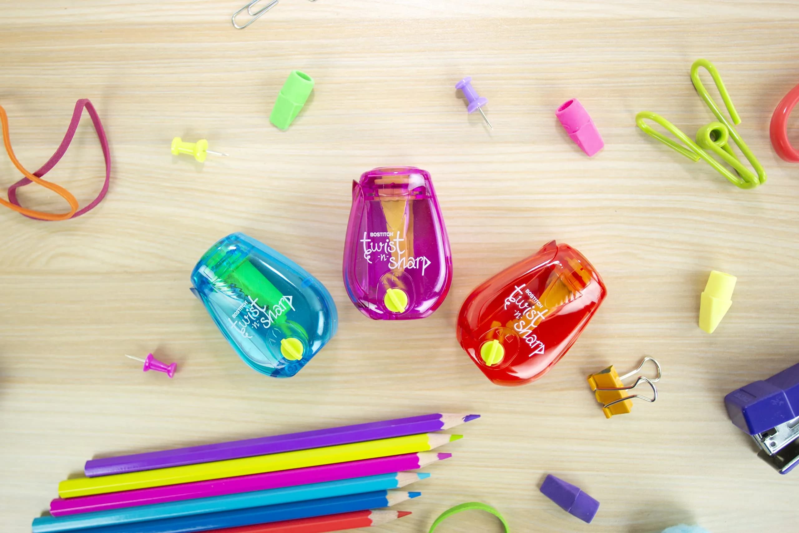Bostitch Twist-n-Sharp Pencil Sharpener, Assorted Colors, Single | Ratchet Technology for Kids & Colored Pencils - view 8