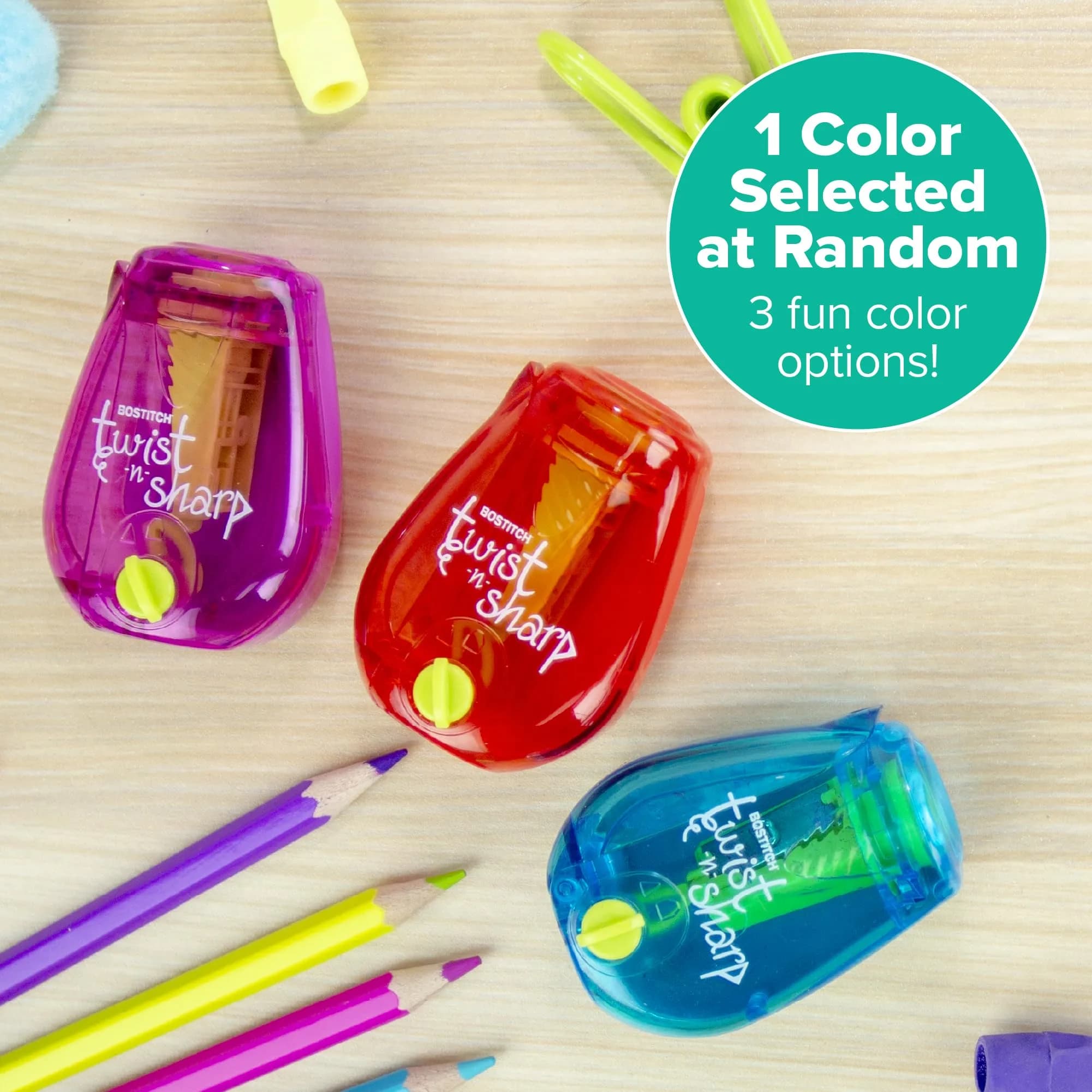 Bostitch Twist-n-Sharp Pencil Sharpener, Assorted Colors, Single | Ratchet Technology for Kids & Colored Pencils - view 2