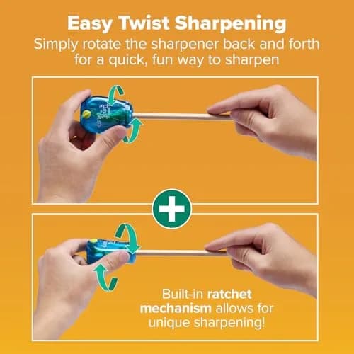 Bostitch Office Twist-n-Sharp Manual Pencil Sharpener, 1 Pack, Assorted Color | Ratchet Technology for Perfect Points thumbnail 3
