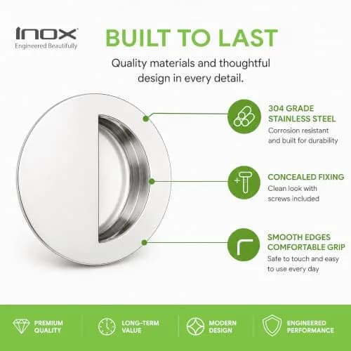 INOX FHIX02-32 Concealed Fixing Round Pocket/Cup Pull 3-9/16 inch | Polished Stainless Steel Handle thumbnail 5