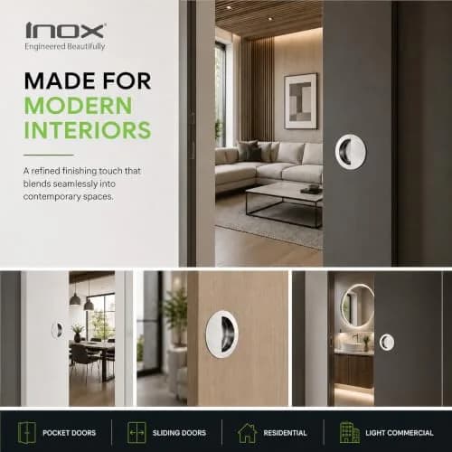 INOX FHIX02-32 Concealed Fixing Round Pocket/Cup Pull 3-9/16 inch | Polished Stainless Steel Handle thumbnail 6