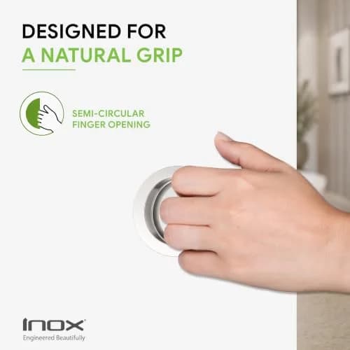 INOX FHIX02-32 Concealed Fixing Round Pocket/Cup Pull 3-9/16 inch | Polished Stainless Steel Handle thumbnail 3