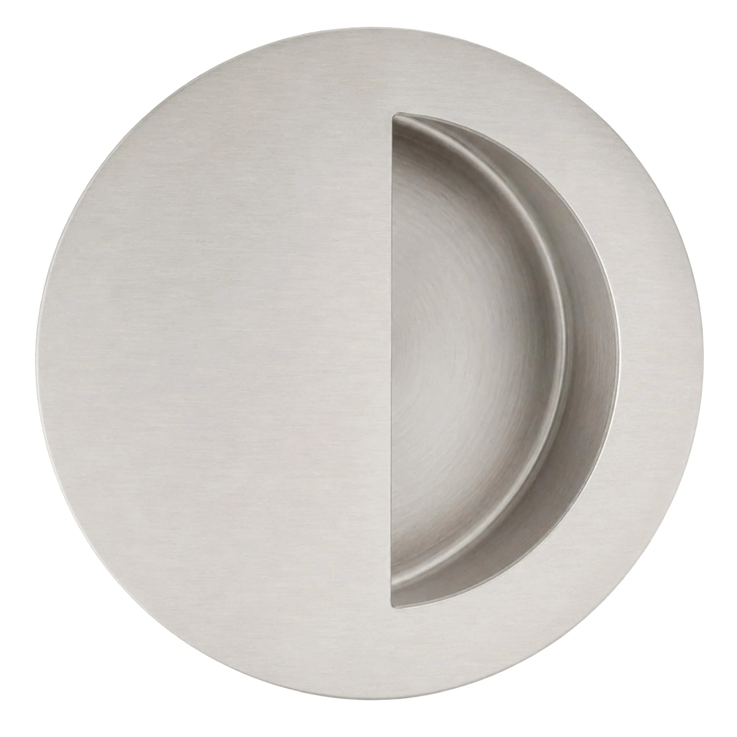 INOX Round Pocket Door Pull 90mm Satin Stainless Steel Recessed Cup Handle — Satin Stainless Streel