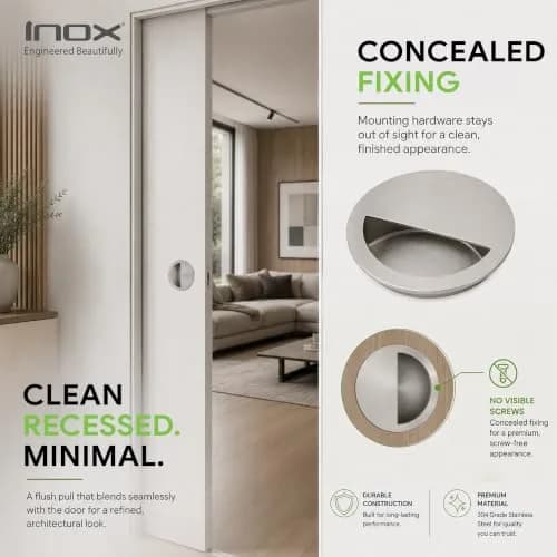 INOX Round Pocket Door Pull 90mm Satin Stainless Steel Recessed Cup Handle thumbnail 4