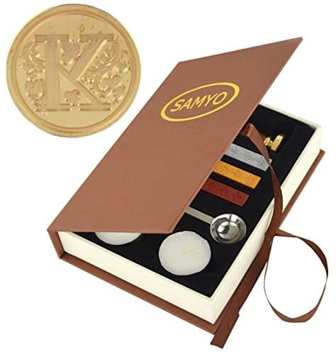 SAMYO Wax Seal Stamp Kit Retro Creative Sealing Wax Stamp Maker Gift Box Set Brass Color Head with Vintage Classic Alphabet Initial Letter (K) | Elegant Letter K Seal thumbnail 1