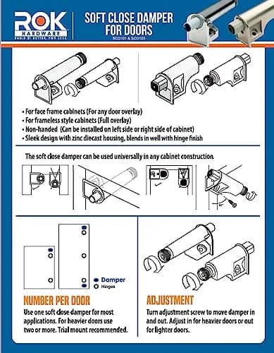 Rok Soft Close Damper for Cabinet Doors 25 Pack | Zinc Diecast, Adjustable, European Made thumbnail 5