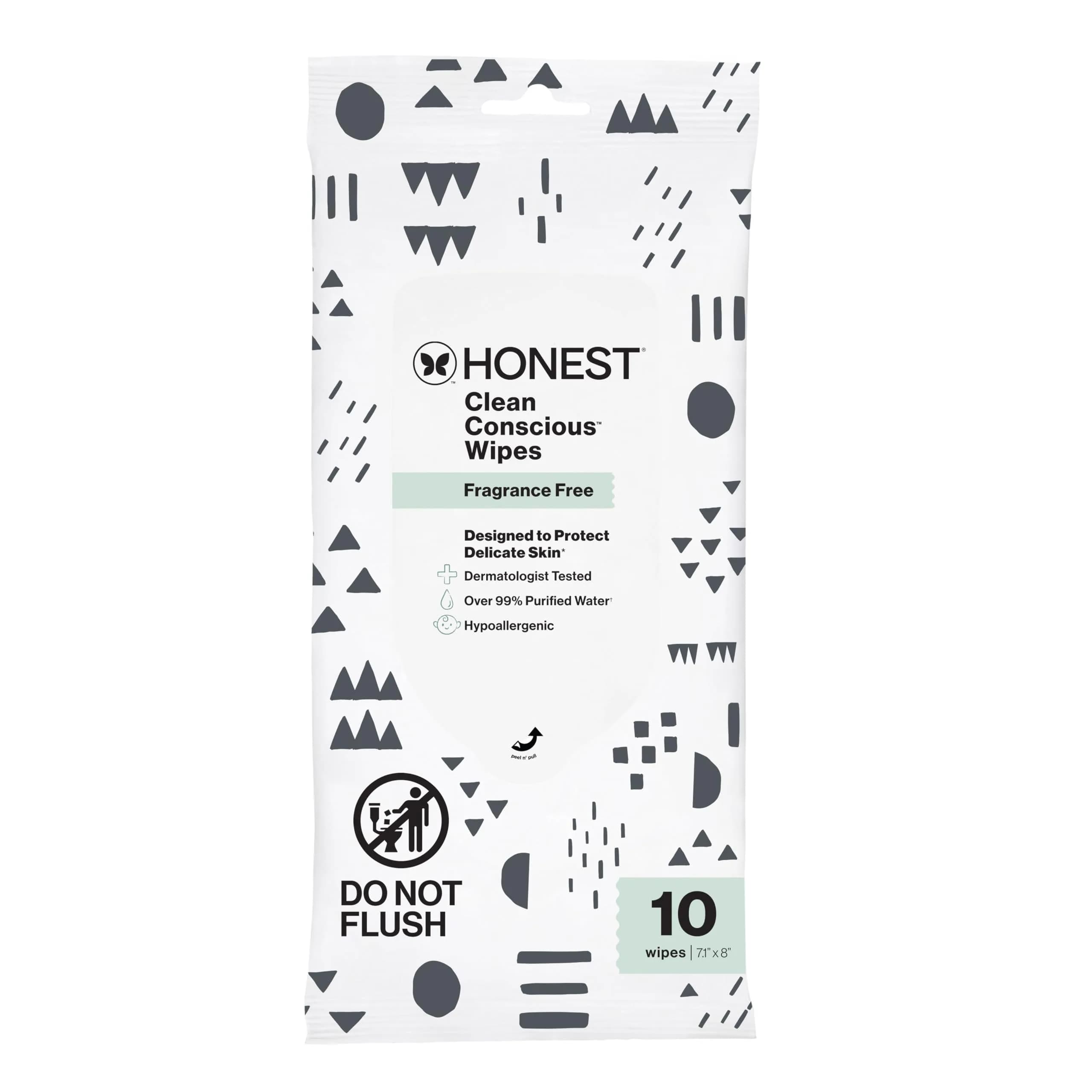 The Honest Company Multi-Use Baby Wipes, Pattern Play, 10 Count | Hypoallergenic, Plant-Based, 99% Water, Dermatologist Tested, Compostable