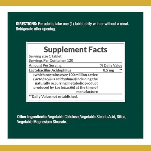 Nature's Bounty Probiotic Acidophilus Tablets 120 ea (Pack of 5) | 600 Total Tablets | Digestive Health Support thumbnail 6