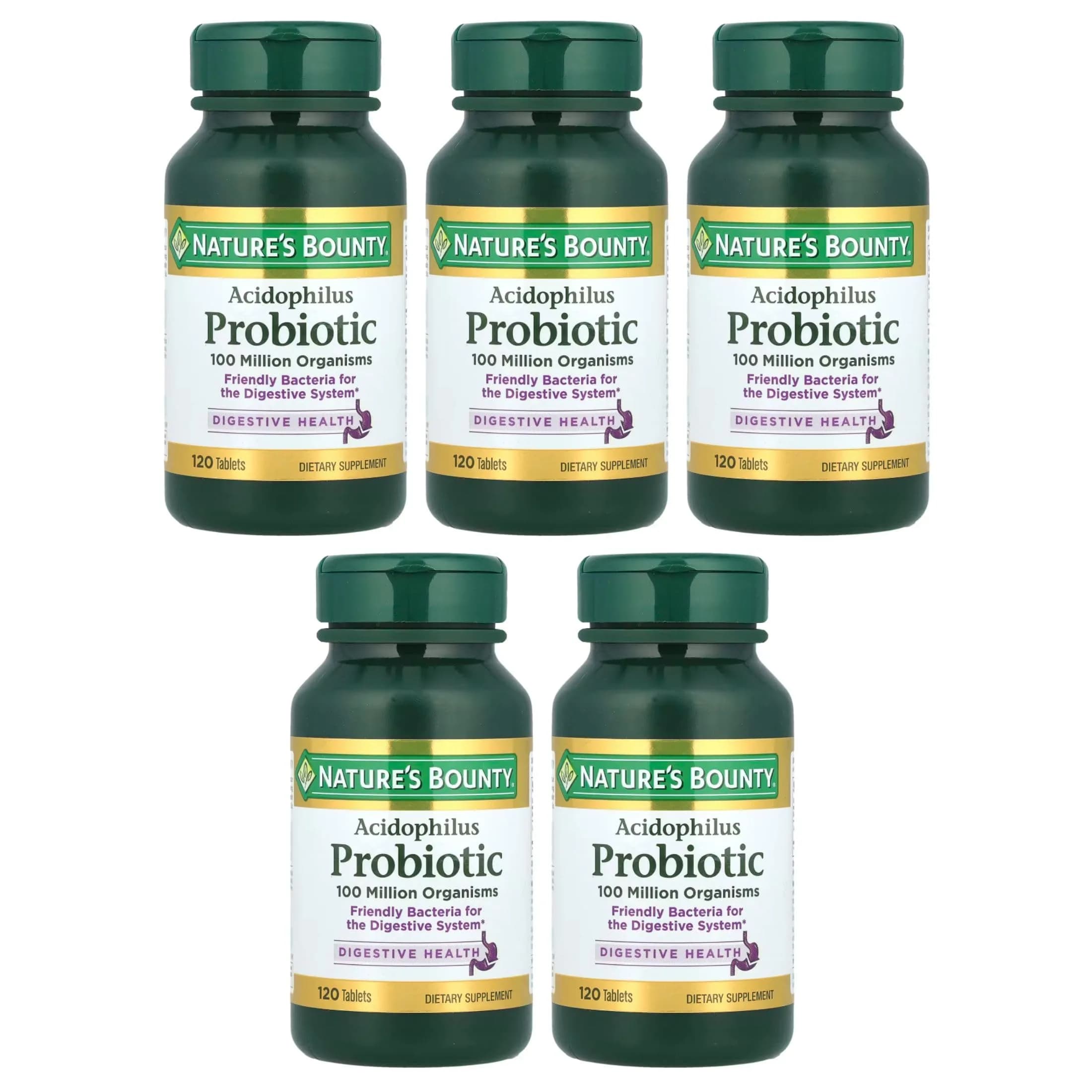 Nature's Bounty Probiotic Acidophilus Tablets 120 ea (Pack of 5) | 600 Total Tablets | Digestive Health Support — Tablet