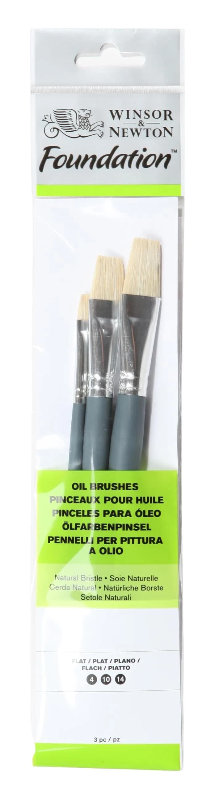Winsor & Newton Foundation Oil Hog Brush Set, Short Handle, 3 Pack | Natural Bristles for Oils & Acrylics — White
