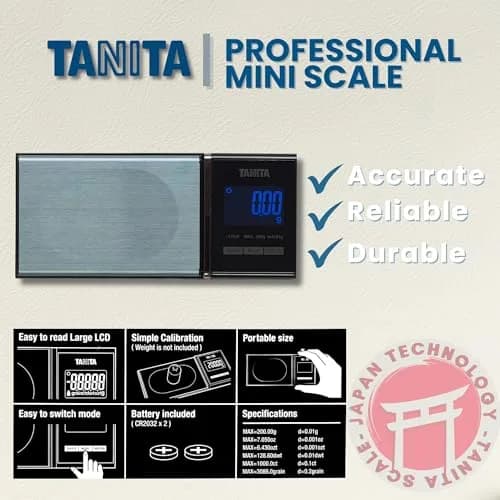 Tanita Mini Scale Japan Technology Accurate Digital Pocket Scale for Jewelry 200g | Blue Backlit Display, 6 Modes thumbnail 4