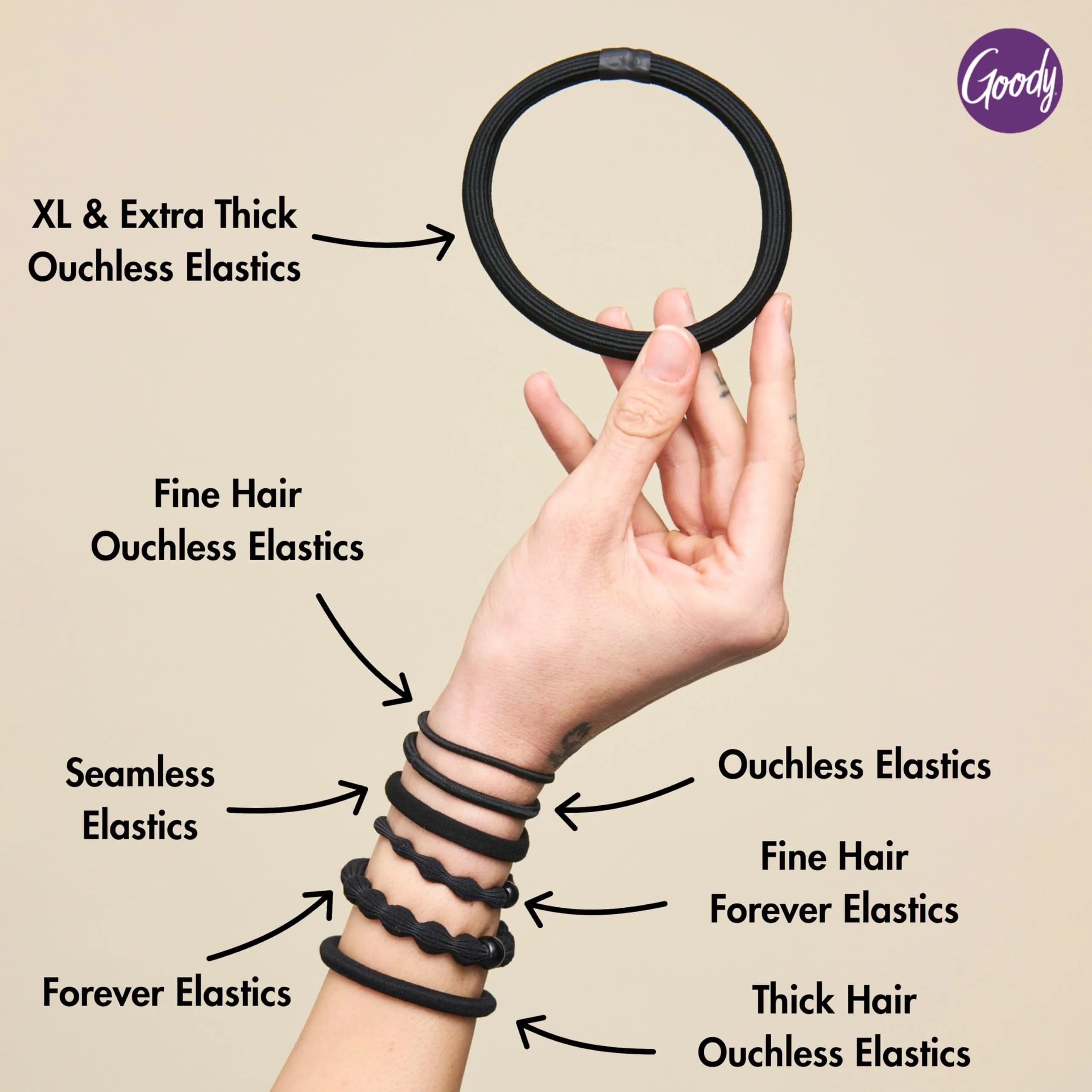 Goody Ouchless Hair Elastics for Thick Curly Hair, 30 Count Black | No-Snag Ponytail Holders for Women & Men - view 7