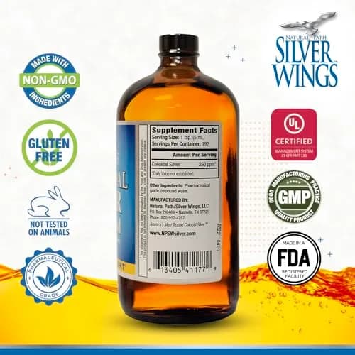 Natural Path Silver Wings Colloidal Silver Liquid - 250ppm (1250mcg) - 16 fl oz | Immune Support, Doctor Developed thumbnail 2