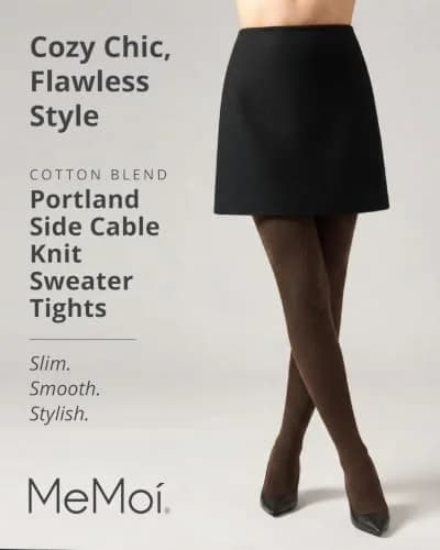 MeMoi Portland Cable Knit Sweater Tights | Warm Opaque Winter Tights for Women thumbnail 2