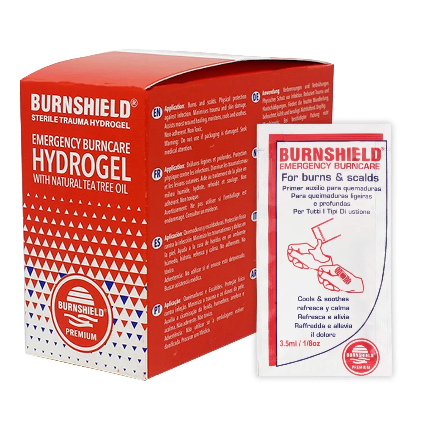 Burnshield First Aid Burn Relief Hydrogel Sachets 25 Count | Sterile Cooling & Pain Relief — Gel