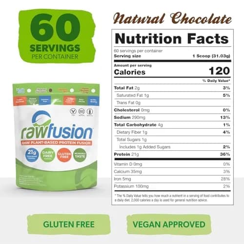 SAN Rawfusion 4.1 Pound Plant Based Protein Powder Natural Chocolate | 21g Vegan, Low Net Carbs, Gluten-Free, Lactose-Free, Soy-Free, Non-GMO thumbnail 2