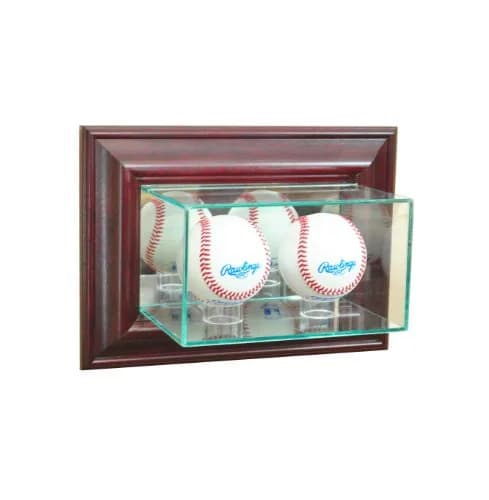 Perfect Cases MLB Wall Mounted Double Baseball Glass Display Case, Cherry | UV Protected Glass & Real Wood Molding thumbnail 1