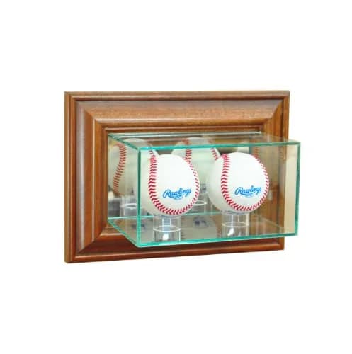 Perfect Cases MLB Wall Mounted Double Baseball Glass Display Case, Walnut | UV Protected, Real Wood Molding thumbnail 1