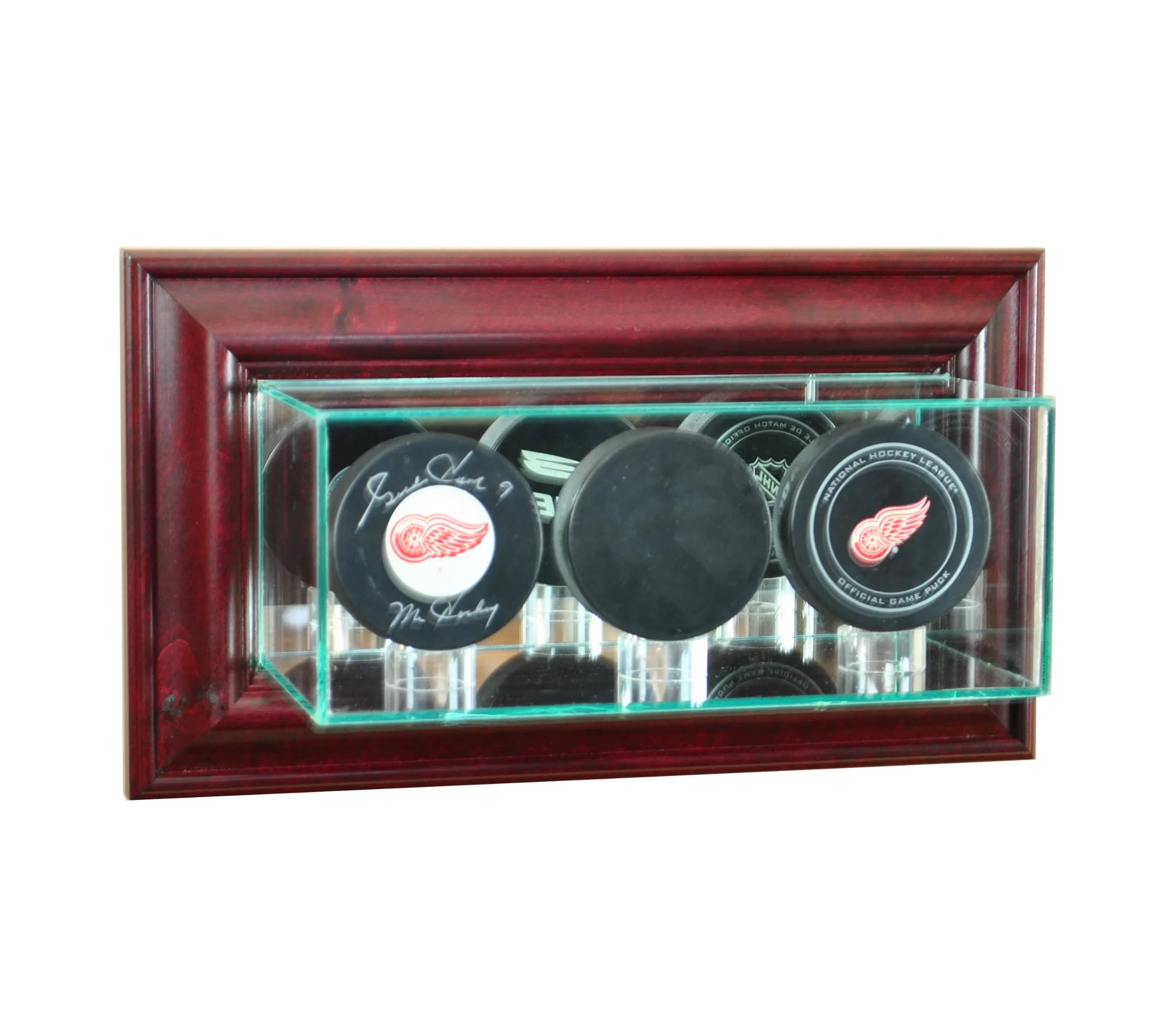Perfect Cases NHL Wall Mounted Triple Puck Display Case Cherry | UV Protected Glass & Real Wood Molding - main product image