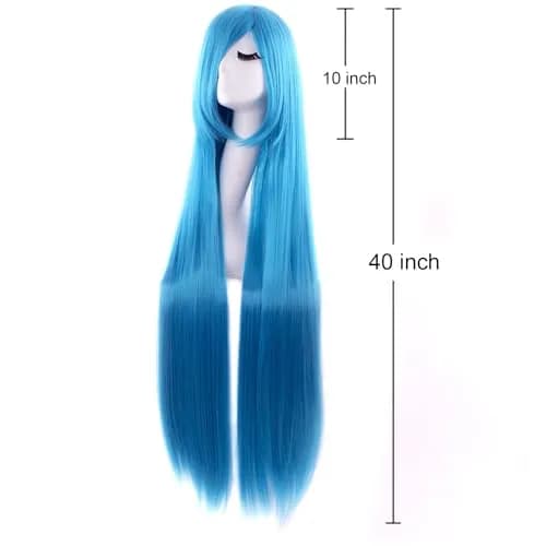 MapofBeauty 40 Inch Oblique Bangs Anime Long Straight Wig, Cyan Blue | 100cm Heat-Resistant Synthetic Hair thumbnail 4