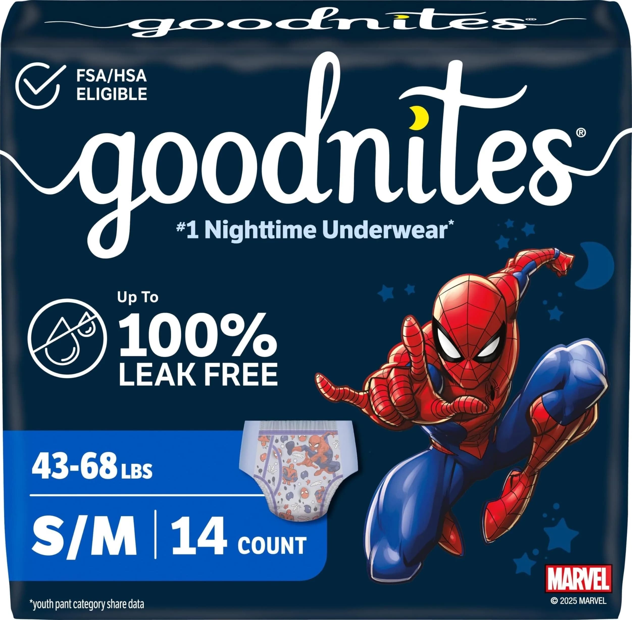 GoodNites Boys' Nighttime Bedwetting Underwear, Size Small/Medium (14 count) | Clinically Proven for Better Sleep - main product image