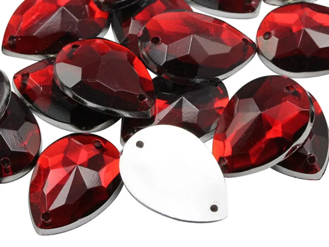 Allstarco 18x13mm Red Ruby Teardrop Sew-On Gems | 50 PCS for Garments & Costumes — Ruby CH17