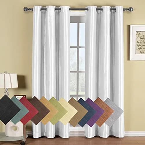 Royal Hotel Soho Blackout Curtains, 42 x 63, 2 Panels, Ivory | Elegant Faux Silk, Room Darkening & Insulation thumbnail 2