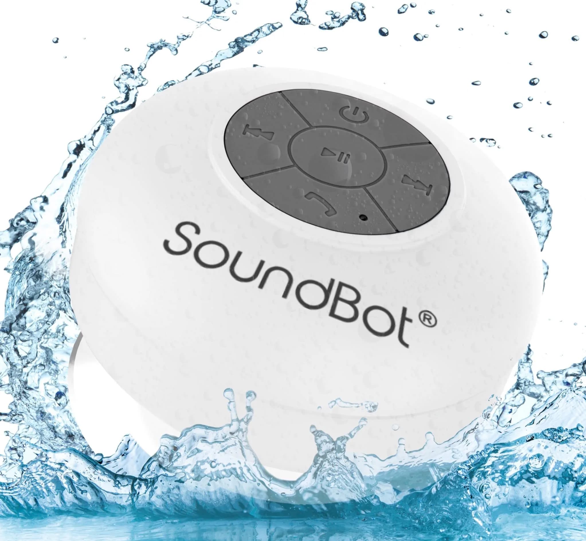 Soundbot SB510 Water-Resistant Bluetooth Shower Speaker | 6hrs Playtime, Suction Cup, White