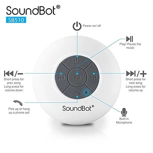 Soundbot SB510 Water-Resistant Bluetooth Shower Speaker | 6hrs Playtime, Suction Cup, White thumbnail 4