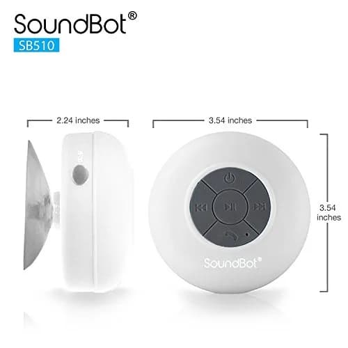 Soundbot SB510 Water-Resistant Bluetooth Shower Speaker | 6hrs Playtime, Suction Cup, White thumbnail 6