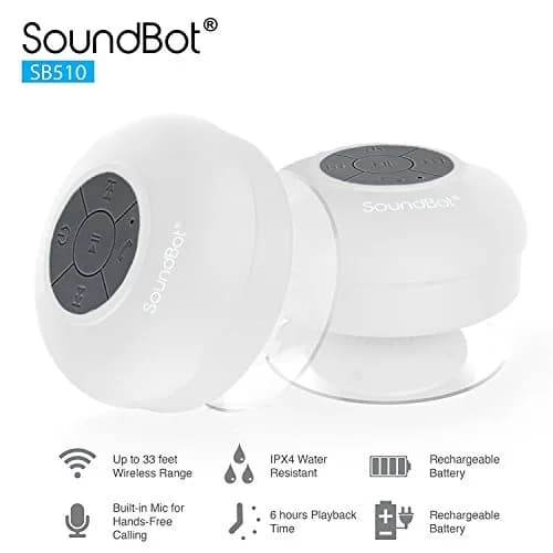 Soundbot SB510 Water-Resistant Bluetooth Shower Speaker | 6hrs Playtime, Suction Cup, White thumbnail 3