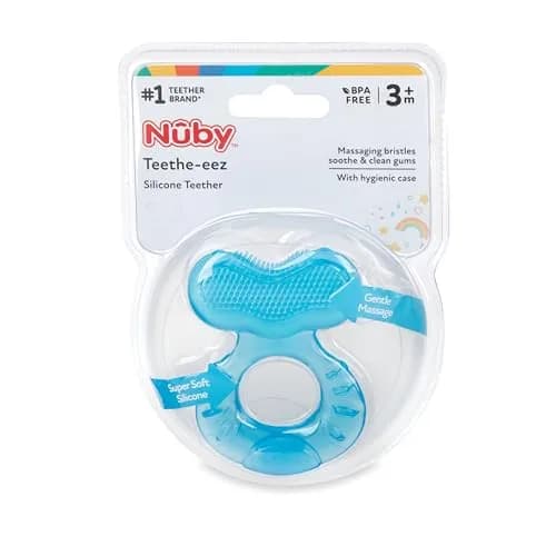 Nuby Silicone Teethe-EEZ Teether with Bristles & Hygienic Case, Blue (3+ Months) thumbnail 5