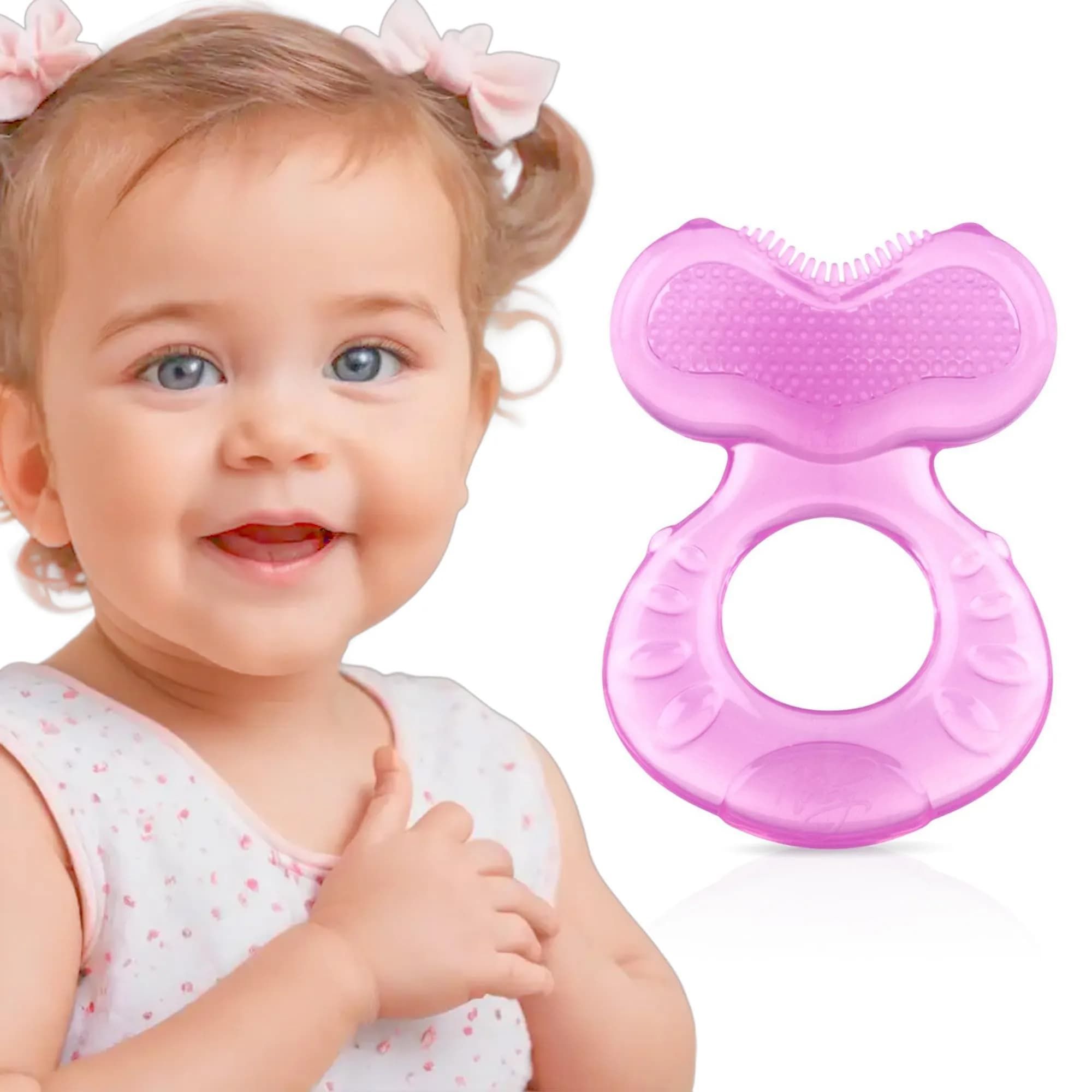 Nuby Teethe-EEZ Baby Teether with Soothing Bristles & Travel Case, Pink | BPA-Free Silicone Teether for Babies 3+ Months - main product image