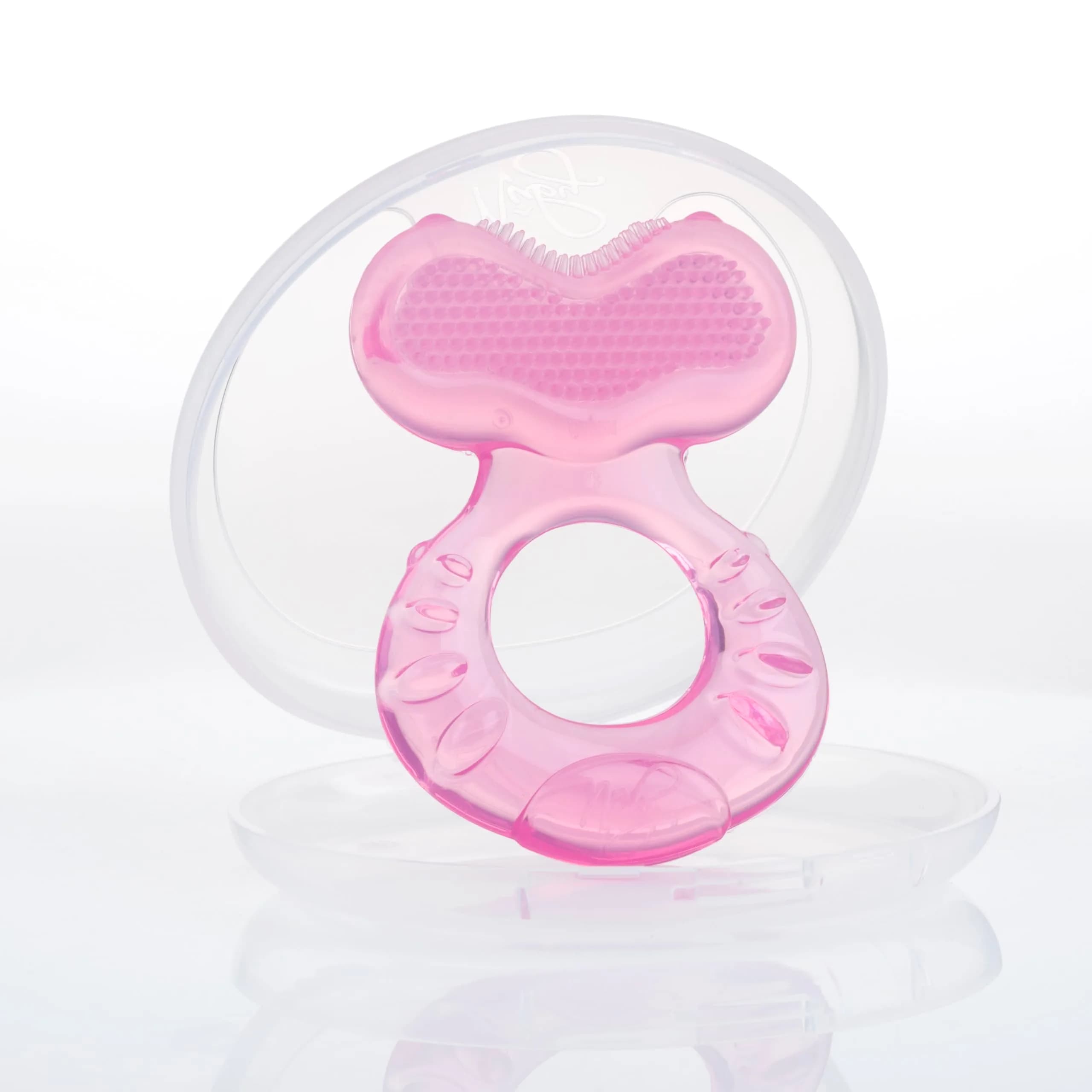 Nuby Teethe-EEZ Baby Teether with Soothing Bristles & Travel Case, Pink | BPA-Free Silicone Teether for Babies 3+ Months - view 2
