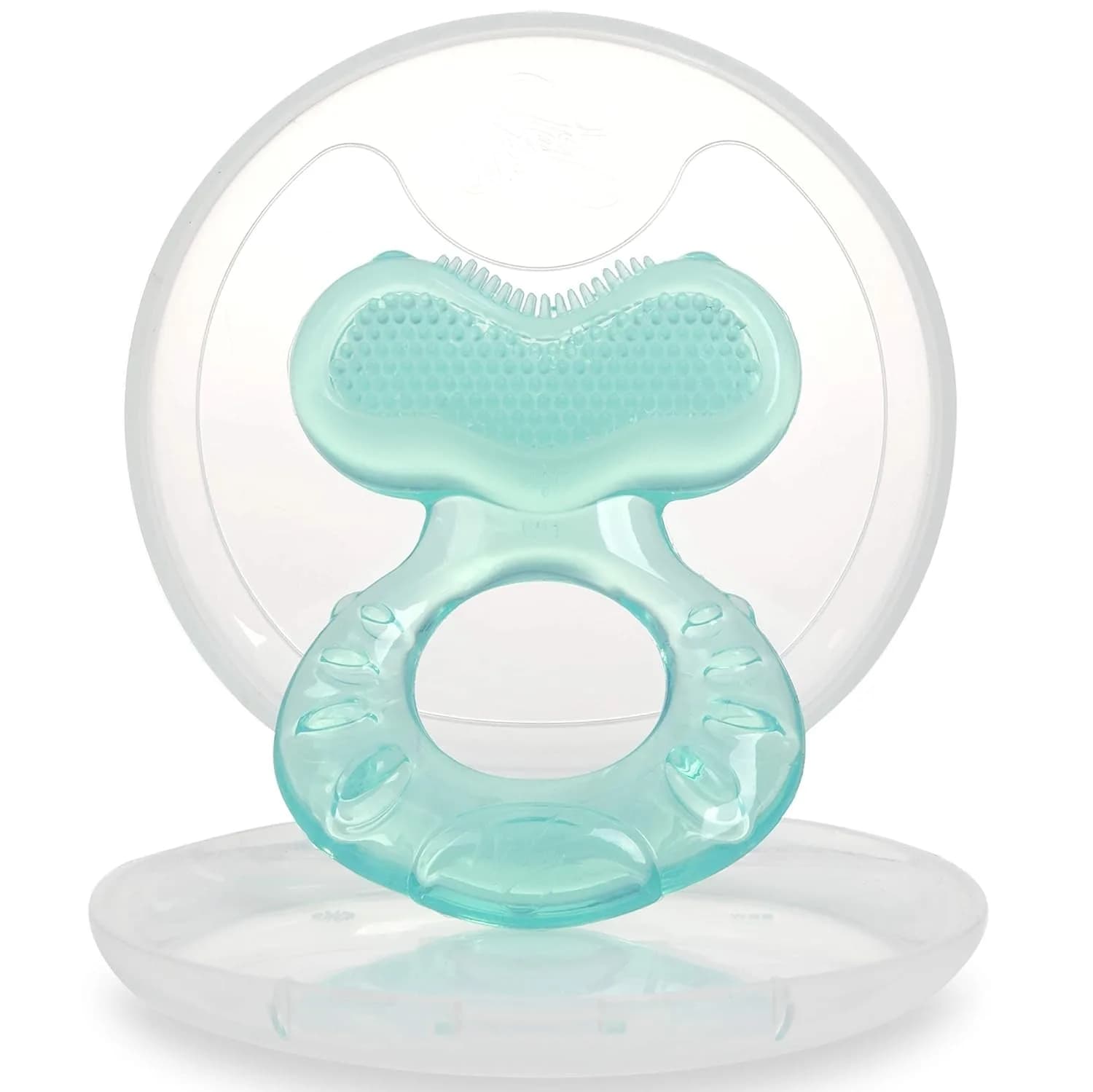 Nuby Teethe-EEZ Baby Teether with Soothing Bristles & Travel Case, Aqua | BPA-Free Silicone Teether for Babies 3+ Months - main product image