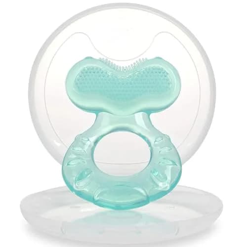 Nuby Teethe-EEZ Baby Teether with Soothing Bristles & Travel Case, Aqua | BPA-Free Silicone Teether for Babies 3+ Months thumbnail 4